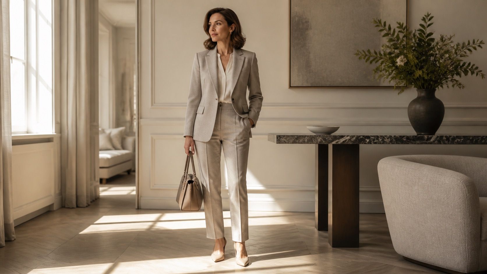 Balanced tailored outfit in smooth fabric