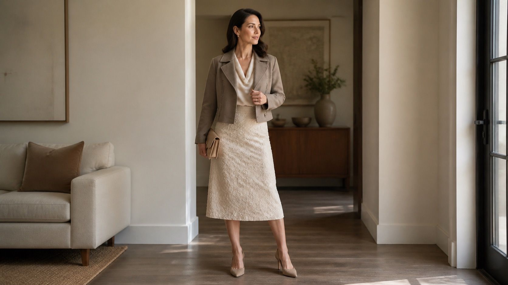 Rectangle body shape outfit with intentional waist placement